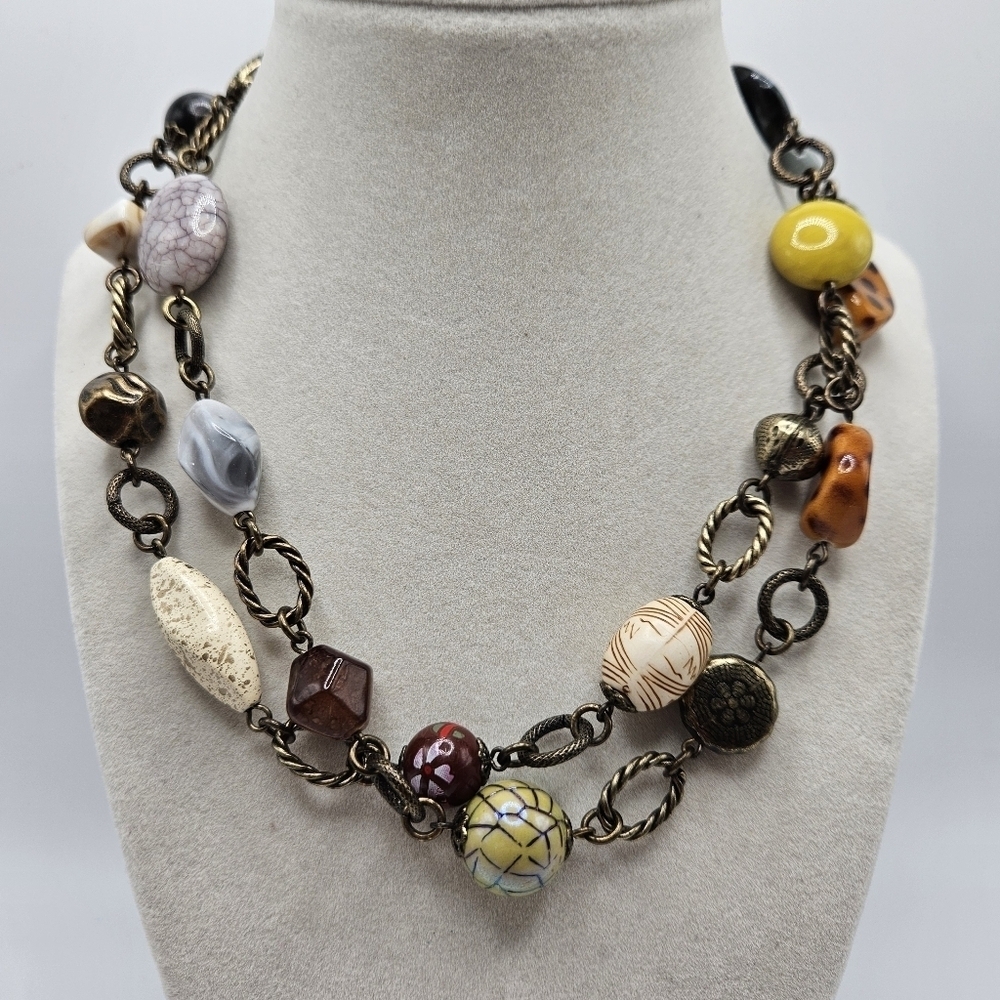 VINTAGE Premier Designs Multi Color Beaded Strand Necklace Boho
